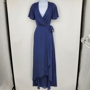 New Show Me Your Mumu Sophia Navy Blue‎ Short Flutter Sleeve Wrap Maxi Dress XXS